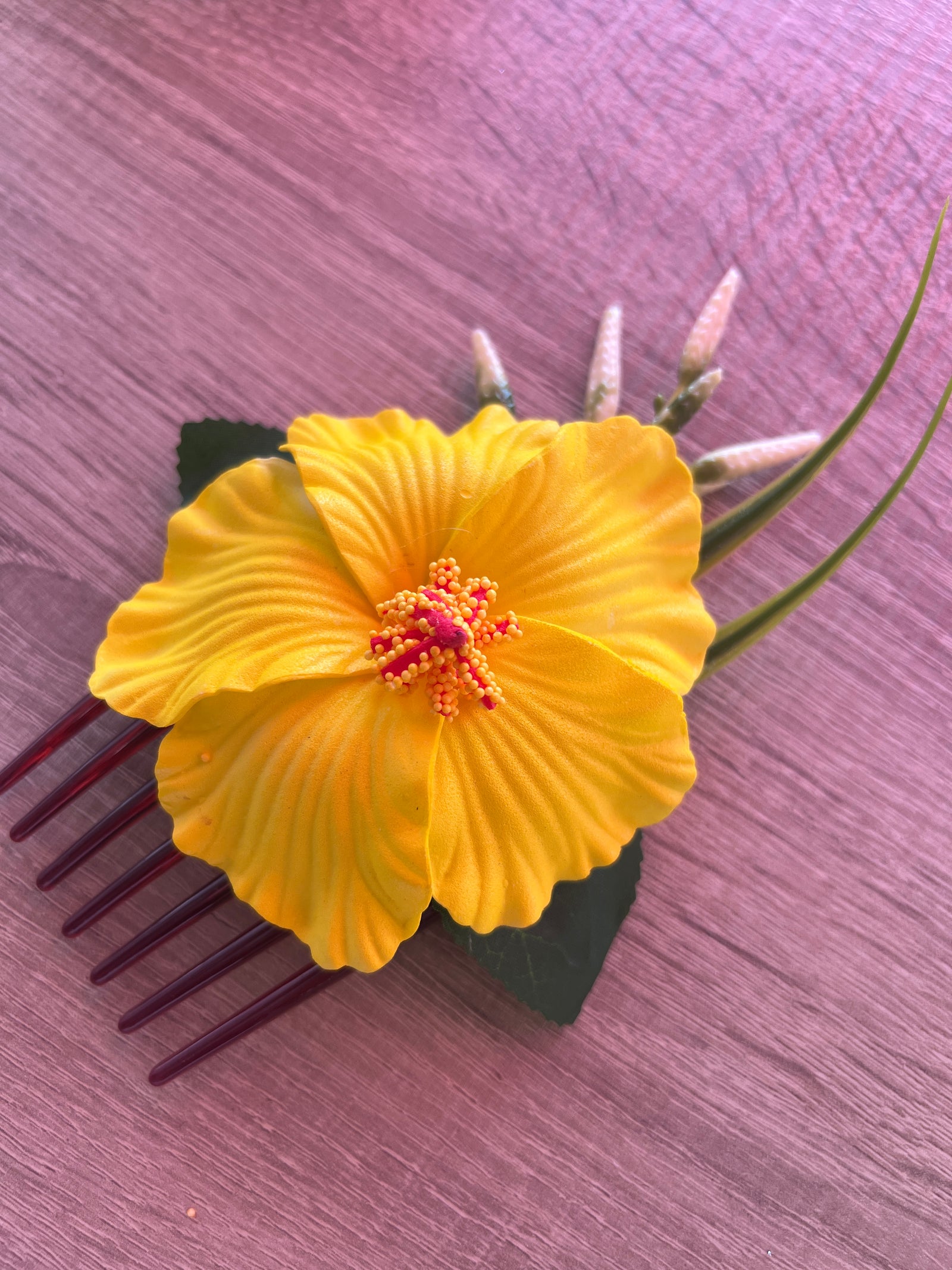 Yellow Hawaiian Hair Flower Comb-Fascinators Direct