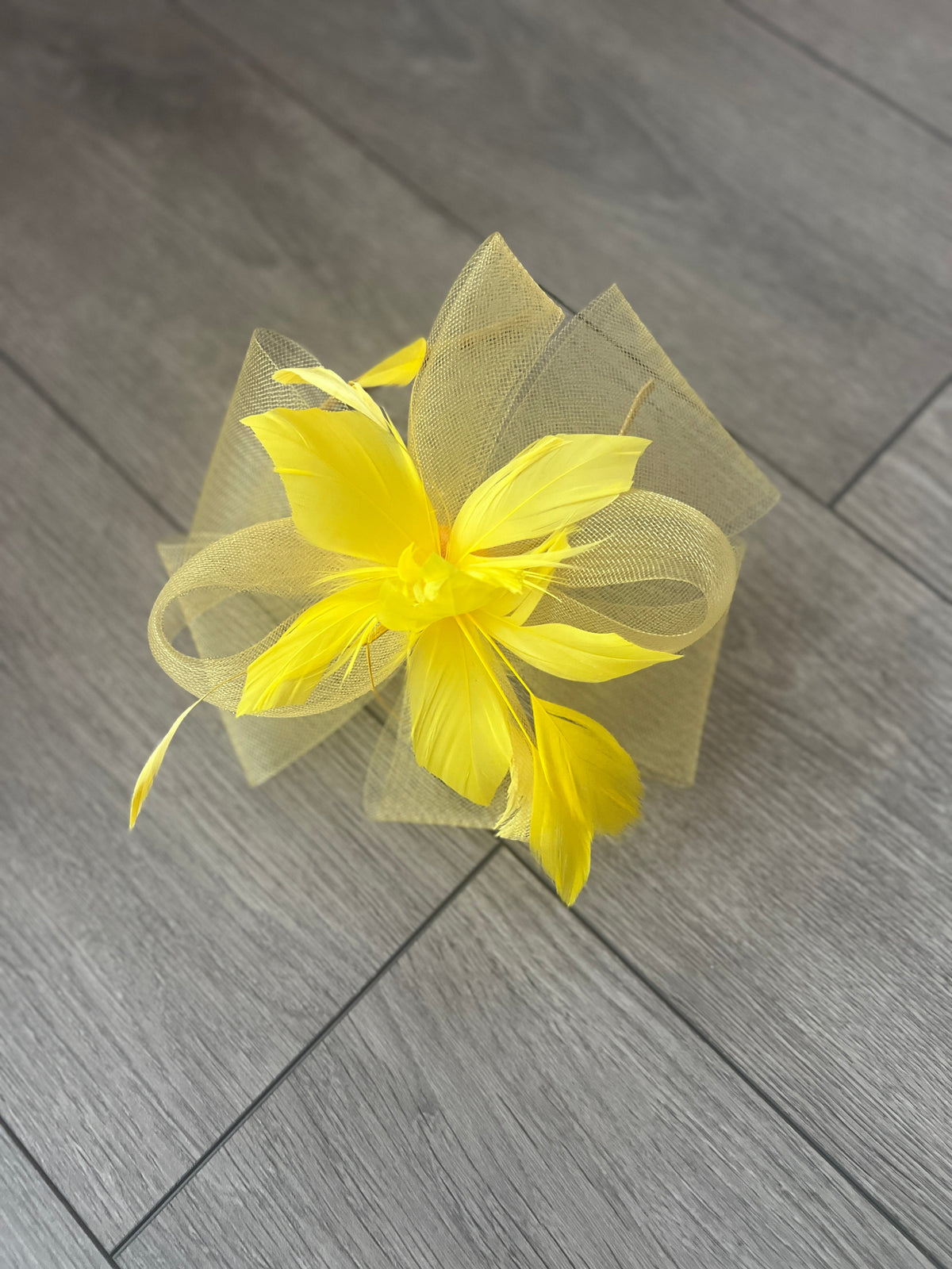 Yellow Large Crinoline Looped Feather Fascinator-Fascinators Direct