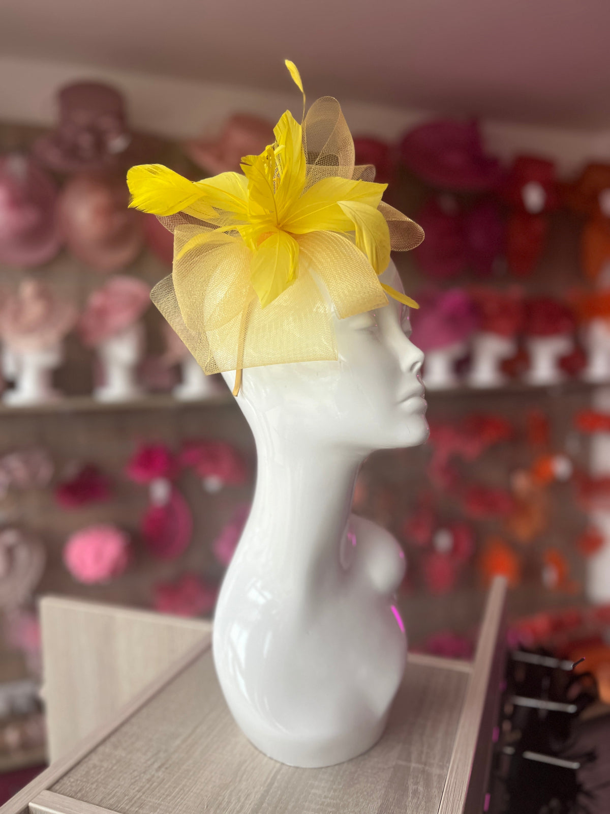 Yellow Large Crinoline Looped Feather Fascinator-Fascinators Direct