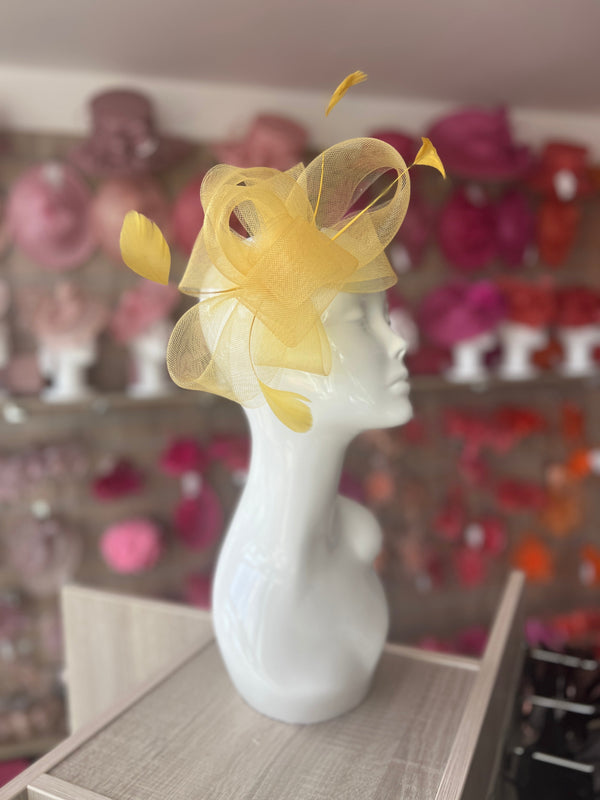 Yellow Large Loop Fascinator With Feathers