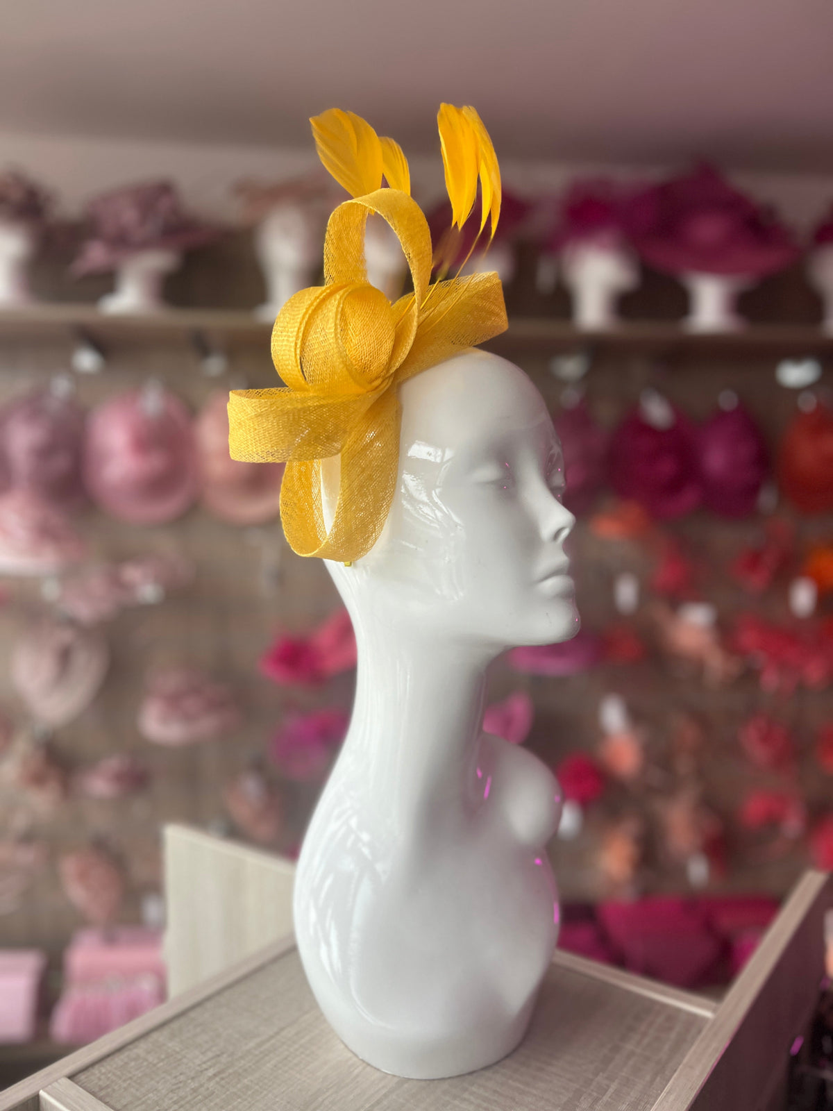 Yellow Large Loop Feather Headband Fascinator-Fascinators Direct