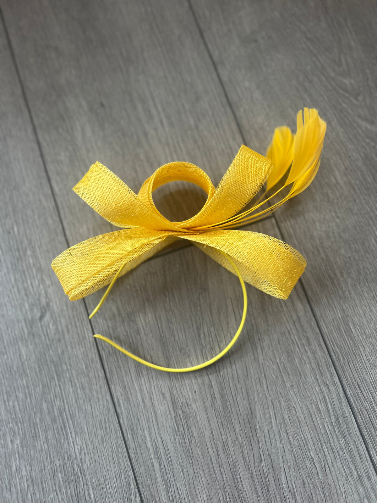 Yellow Large Loop Feather Headband Fascinator-Fascinators Direct
