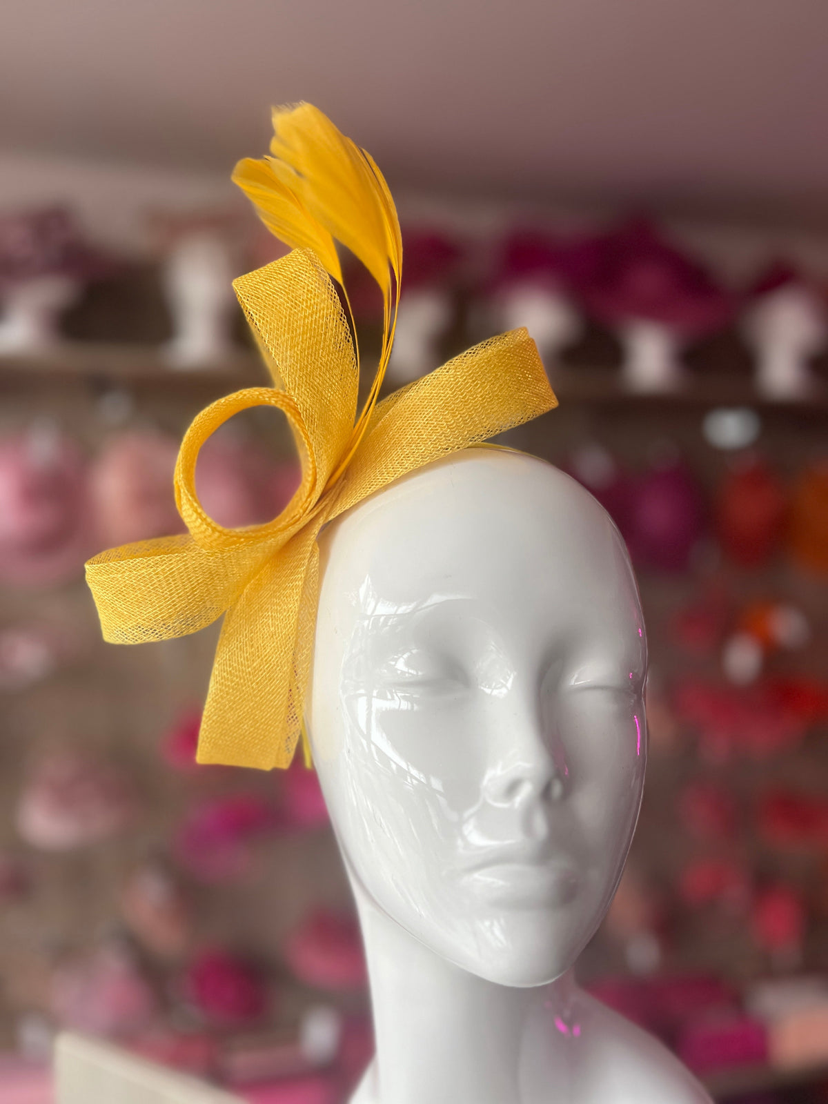 Yellow Large Loop Feather Headband Fascinator-Fascinators Direct