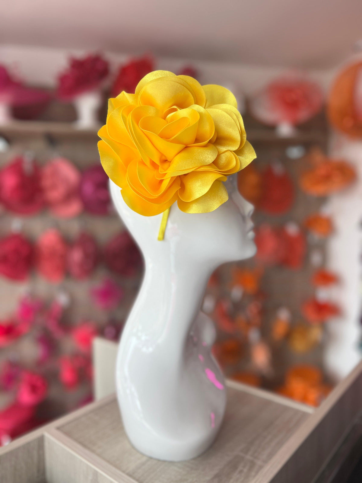Yellow Large Satin Rose Flower Fascinator-Fascinators Direct