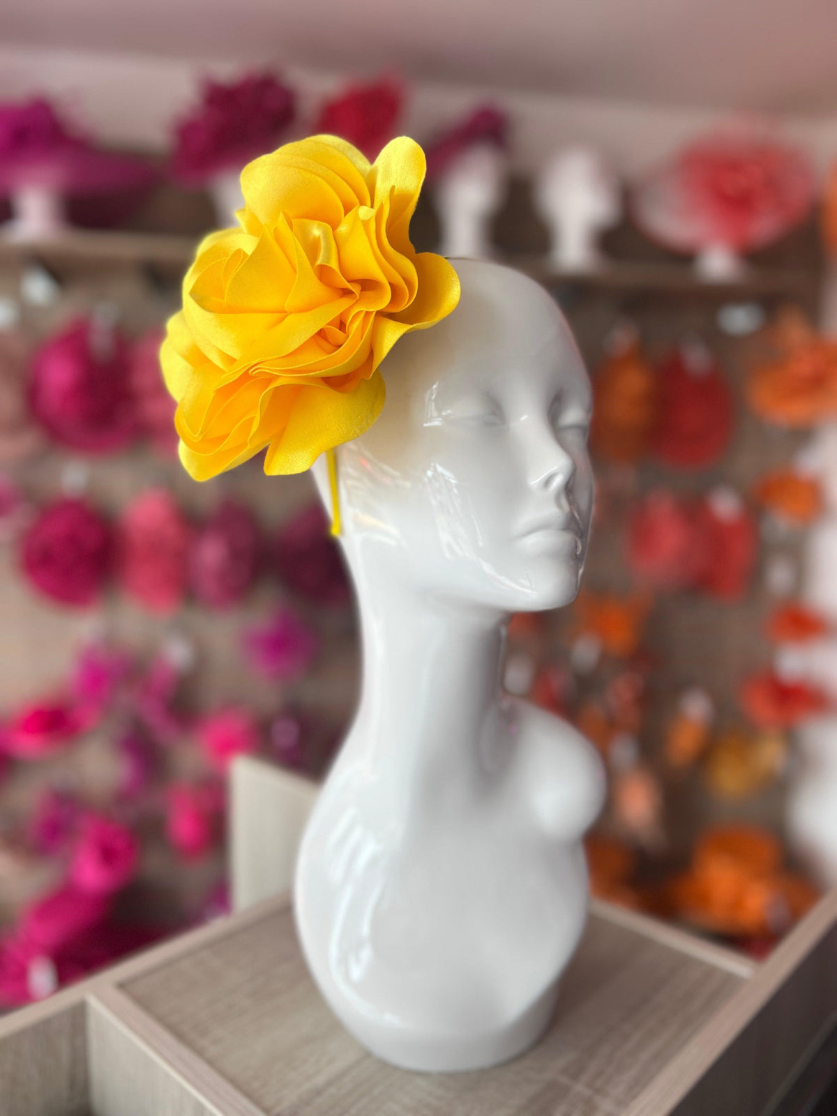 Yellow Large Satin Rose Flower Fascinator-Fascinators Direct