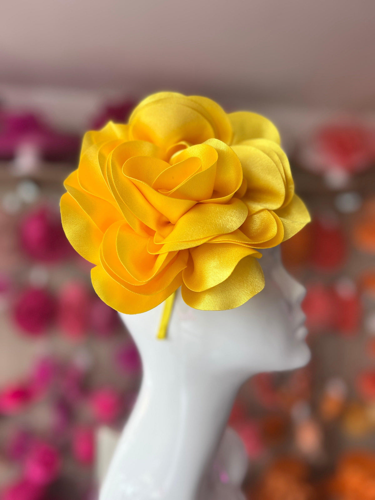Yellow Large Satin Rose Flower Fascinator-Fascinators Direct