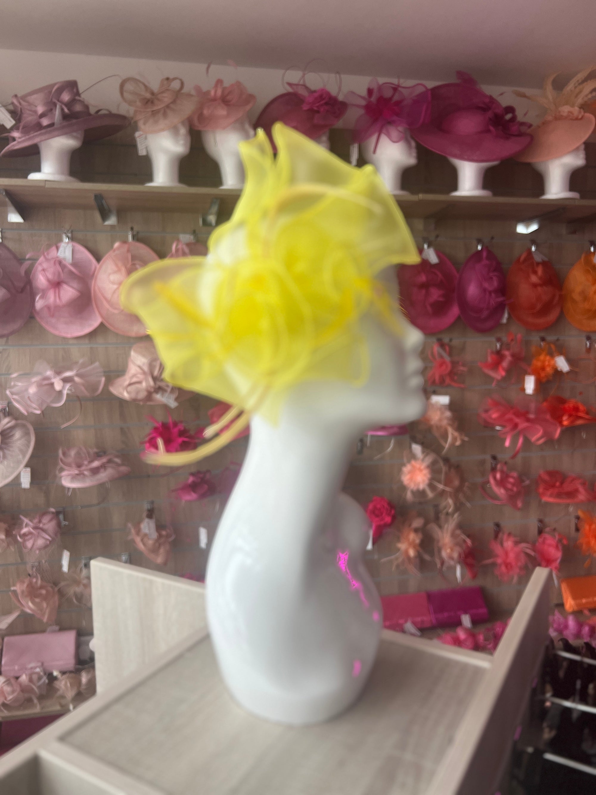 Yellow Pearlescent Chiffon Flower Fascinator-Fascinators Direct