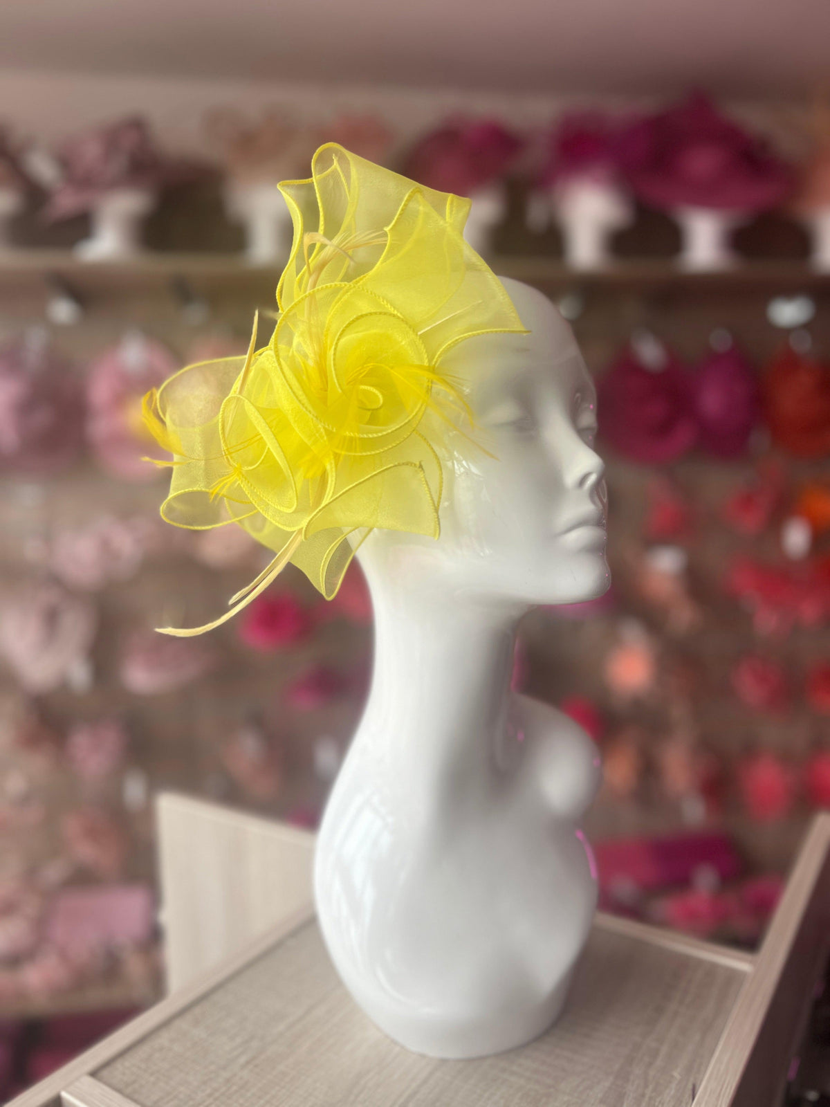 Yellow Pearlescent Chiffon Flower Fascinator-Fascinators Direct