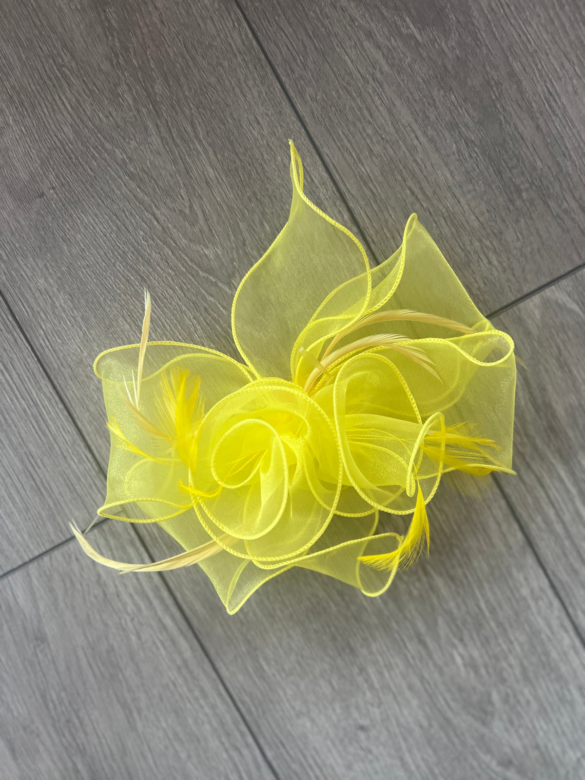 Yellow Pearlescent Chiffon Flower Fascinator-Fascinators Direct