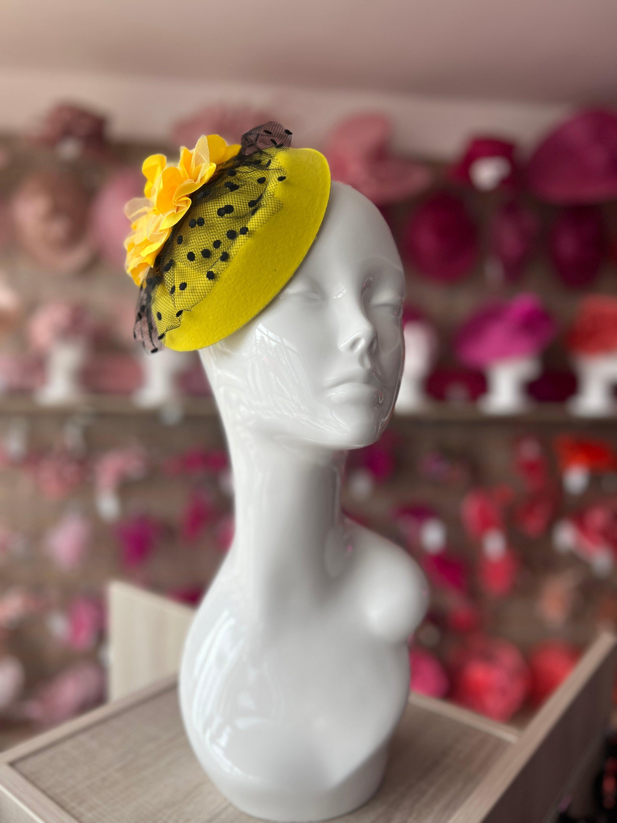 Yellow Pillbox Hat Fascinator with Flower-Fascinators Direct
