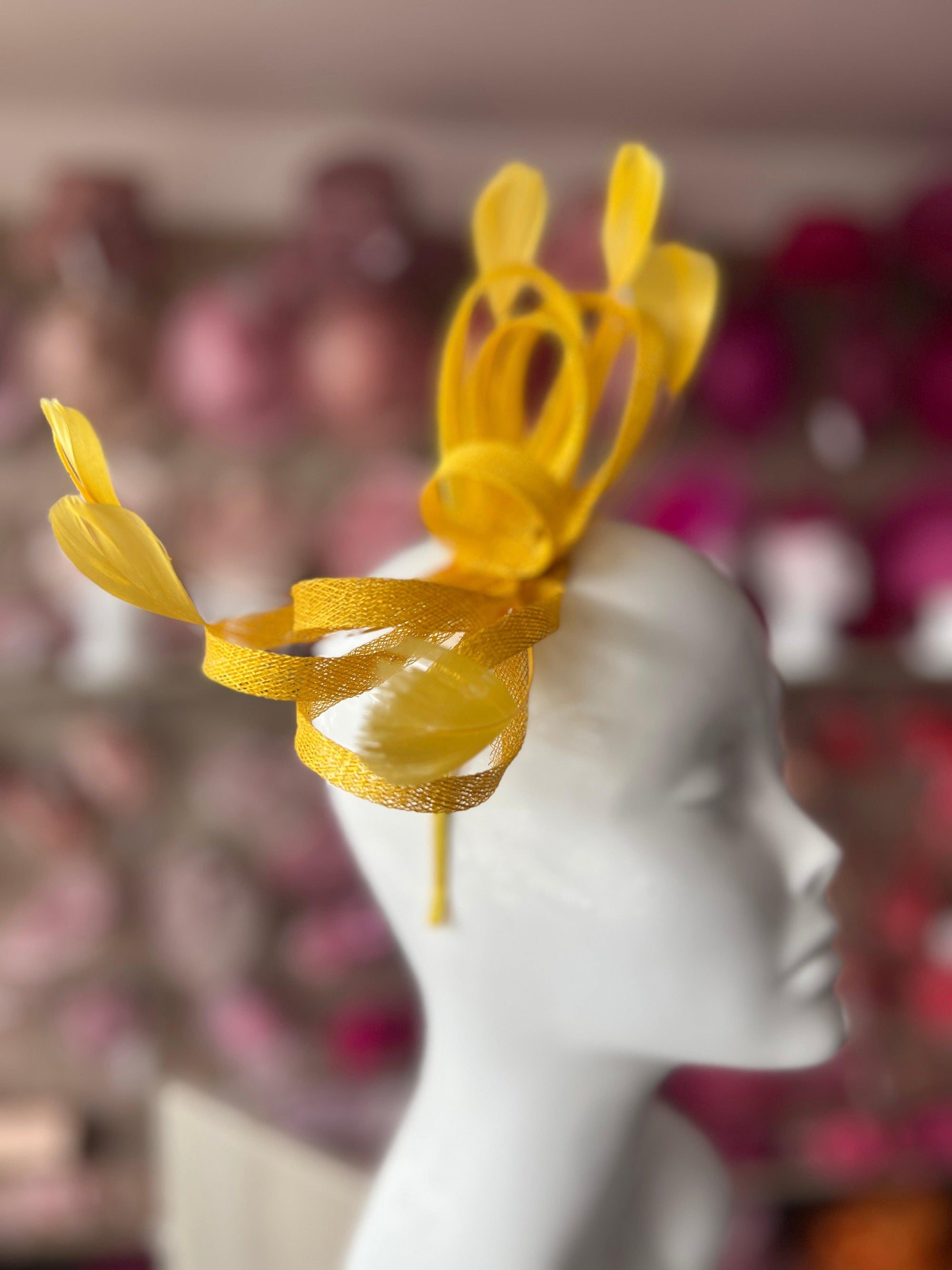 Yellow Sinamay Fascinator Headband-Fascinators Direct