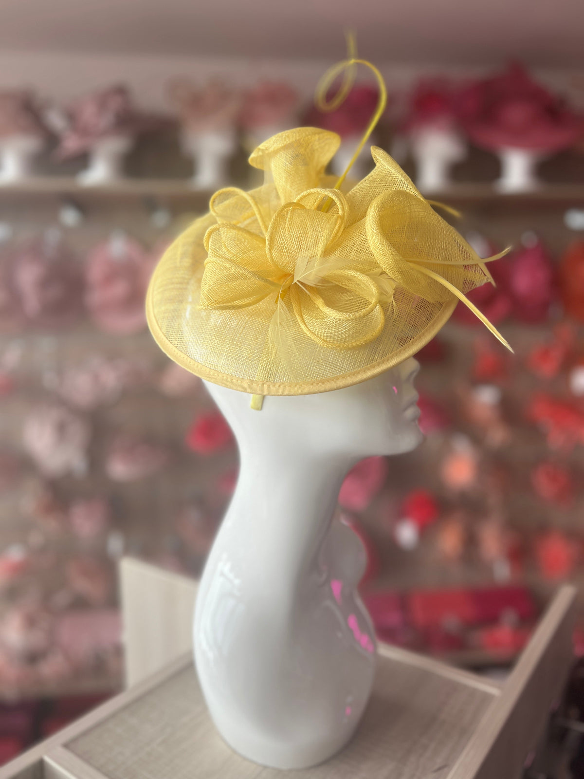 Yellow Sinamay Petunia Flower Fascinator With A Saucer Base-Fascinators Direct
