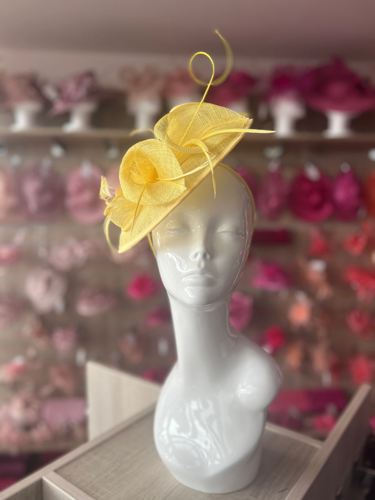 Yellow Sinamay Petunia Flower Fascinator With A Saucer Base-Fascinators Direct