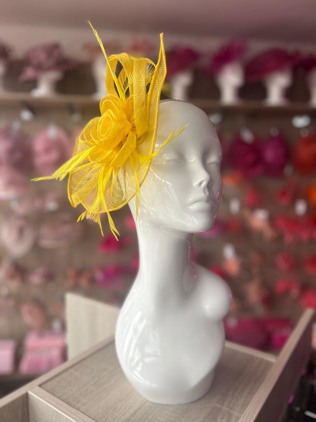 Yellow Teardrop Fascinator With Rose &amp; Feathers-Fascinators Direct