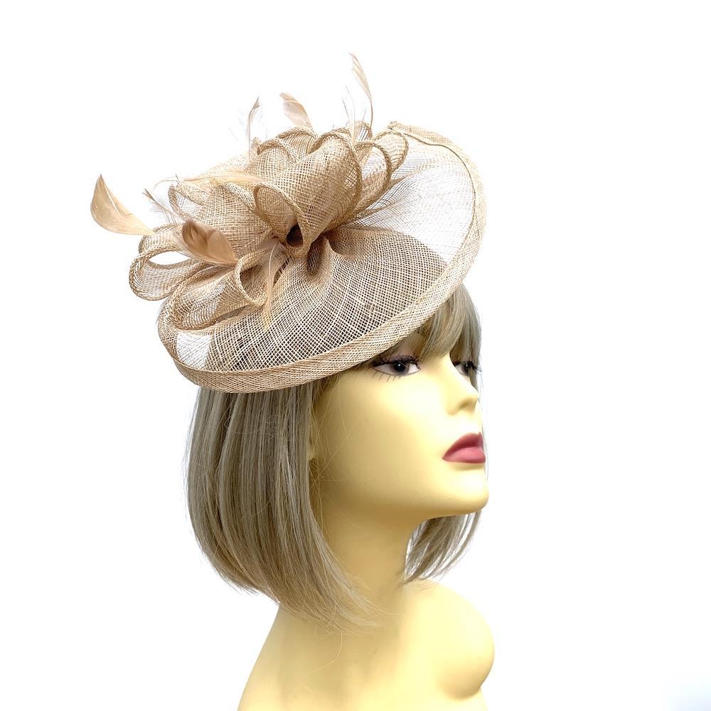 Beige Fascinator with Ruched Sinamay Loops