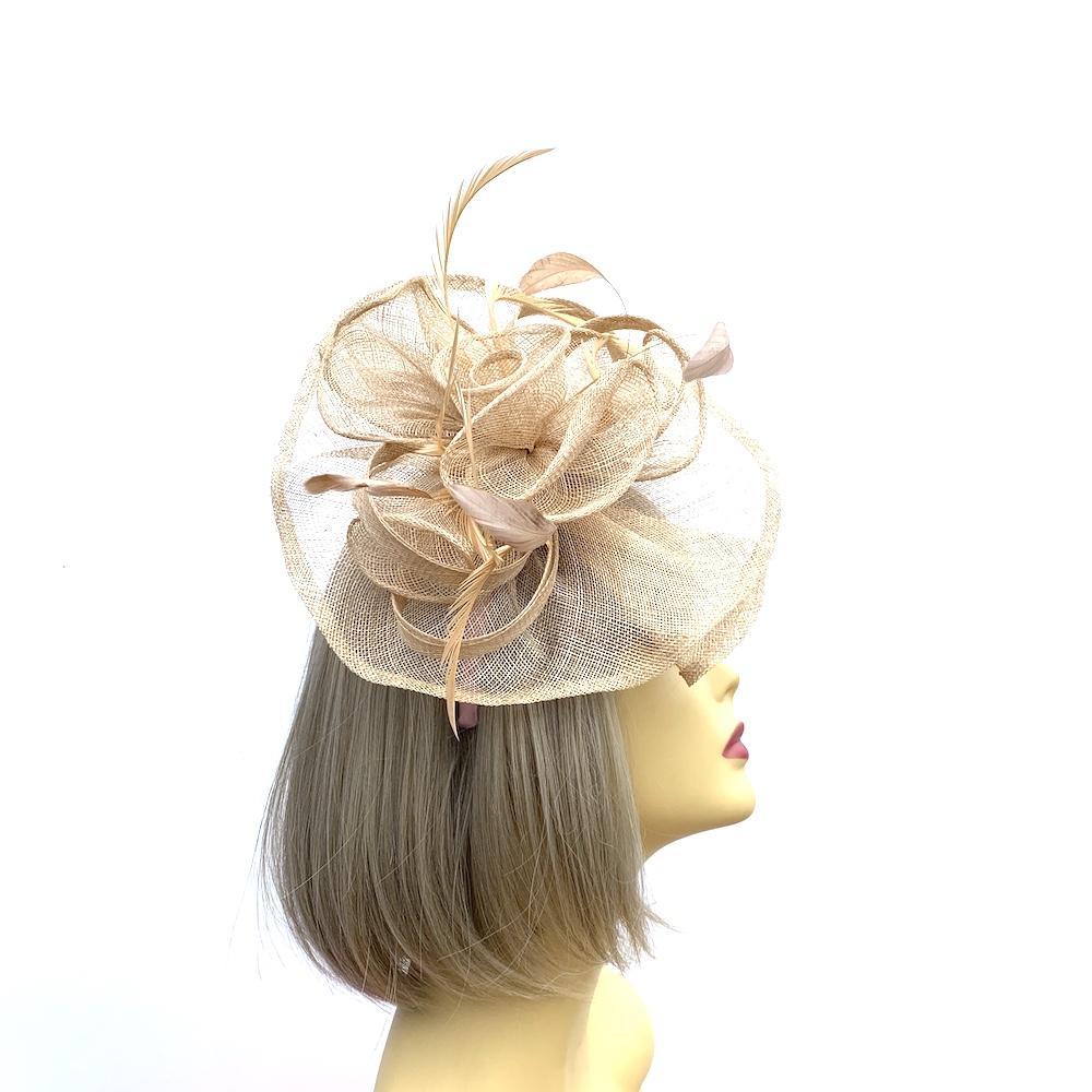 Beige Hair Fascinator with Layered Sinamay & Feathers-Fascinators Direct