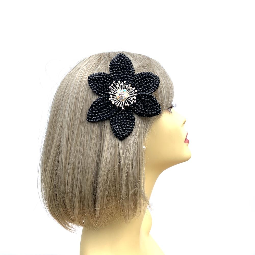 Black Diamante Hair Flower-Fascinators Direct