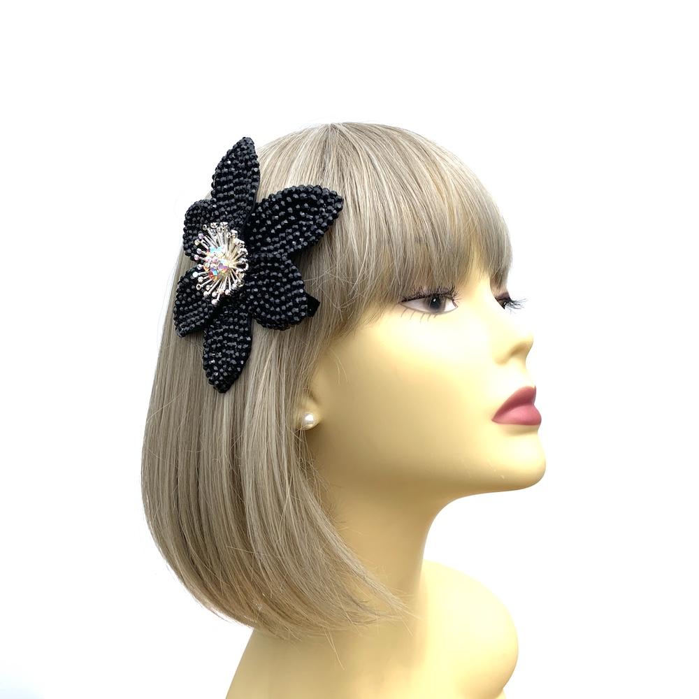 Black Diamante Hair Flower-Fascinators Direct