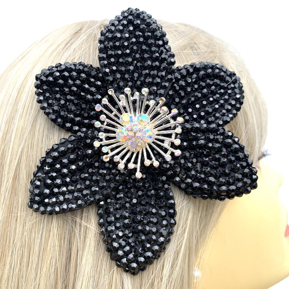 Black Diamante Hair Flower-Fascinators Direct