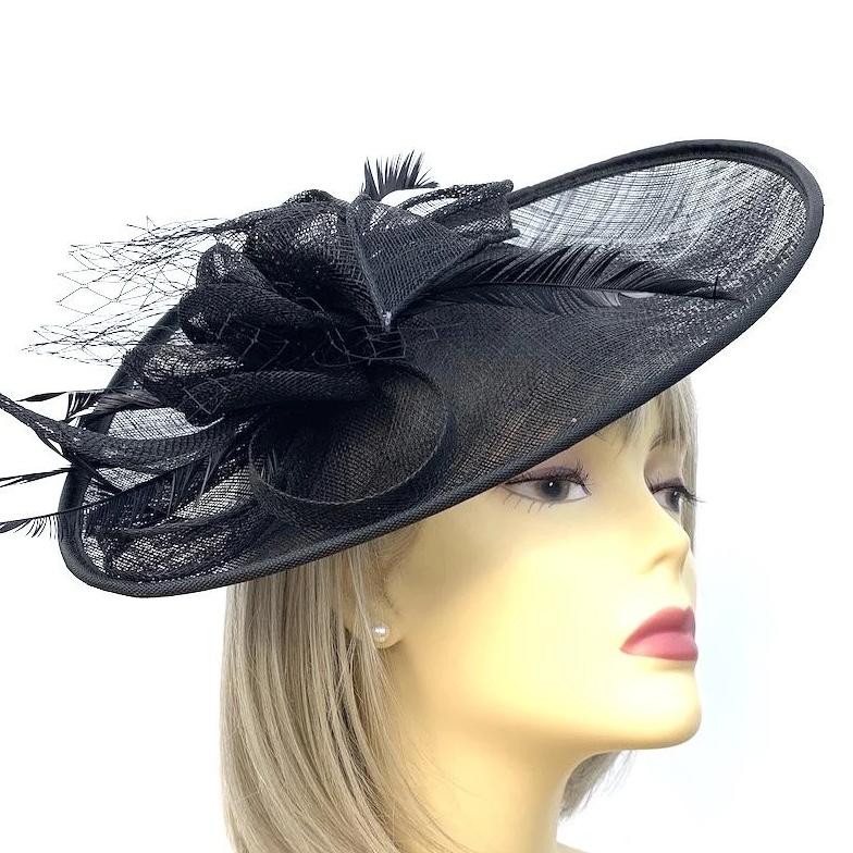 Black Fascinator Hat with Sinamay Loops-Fascinators Direct