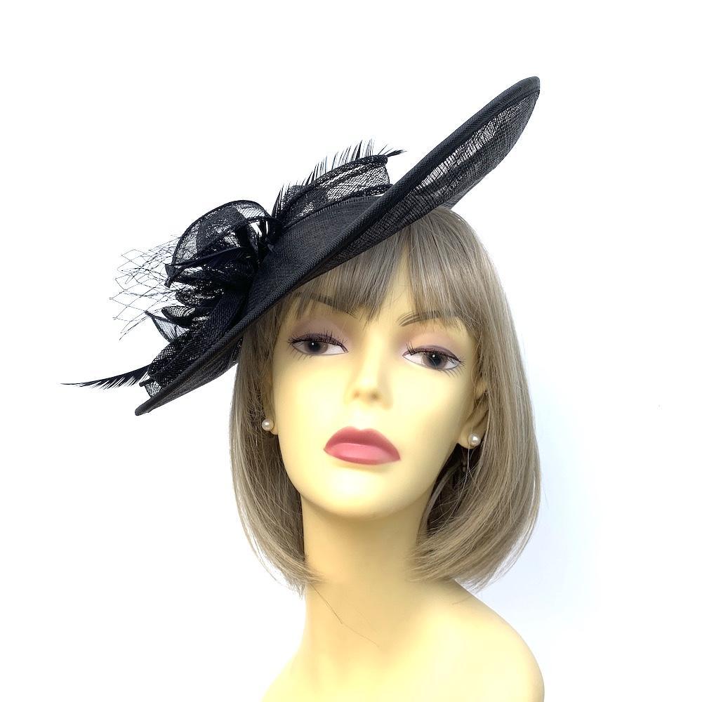 Black Fascinator Hat with Sinamay Loops-Fascinators Direct