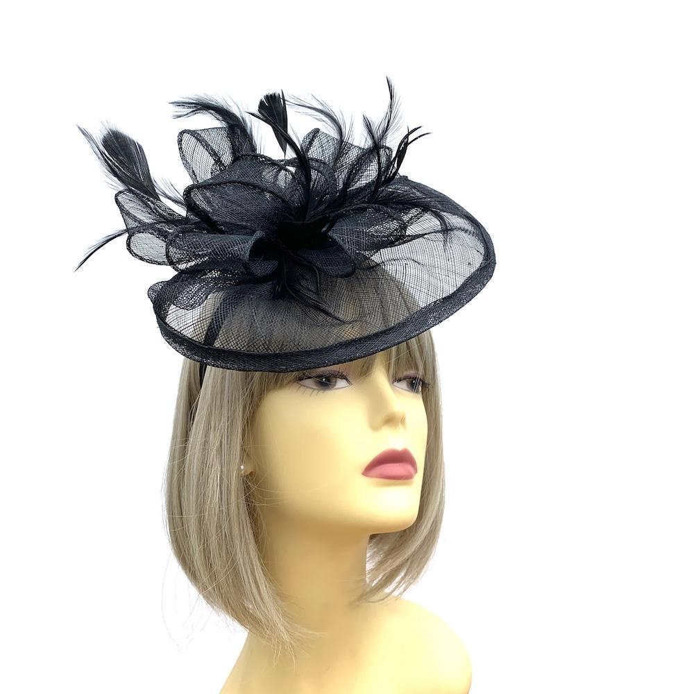 Black Fascinator with Ruched Sinamay & Loops-Fascinators Direct