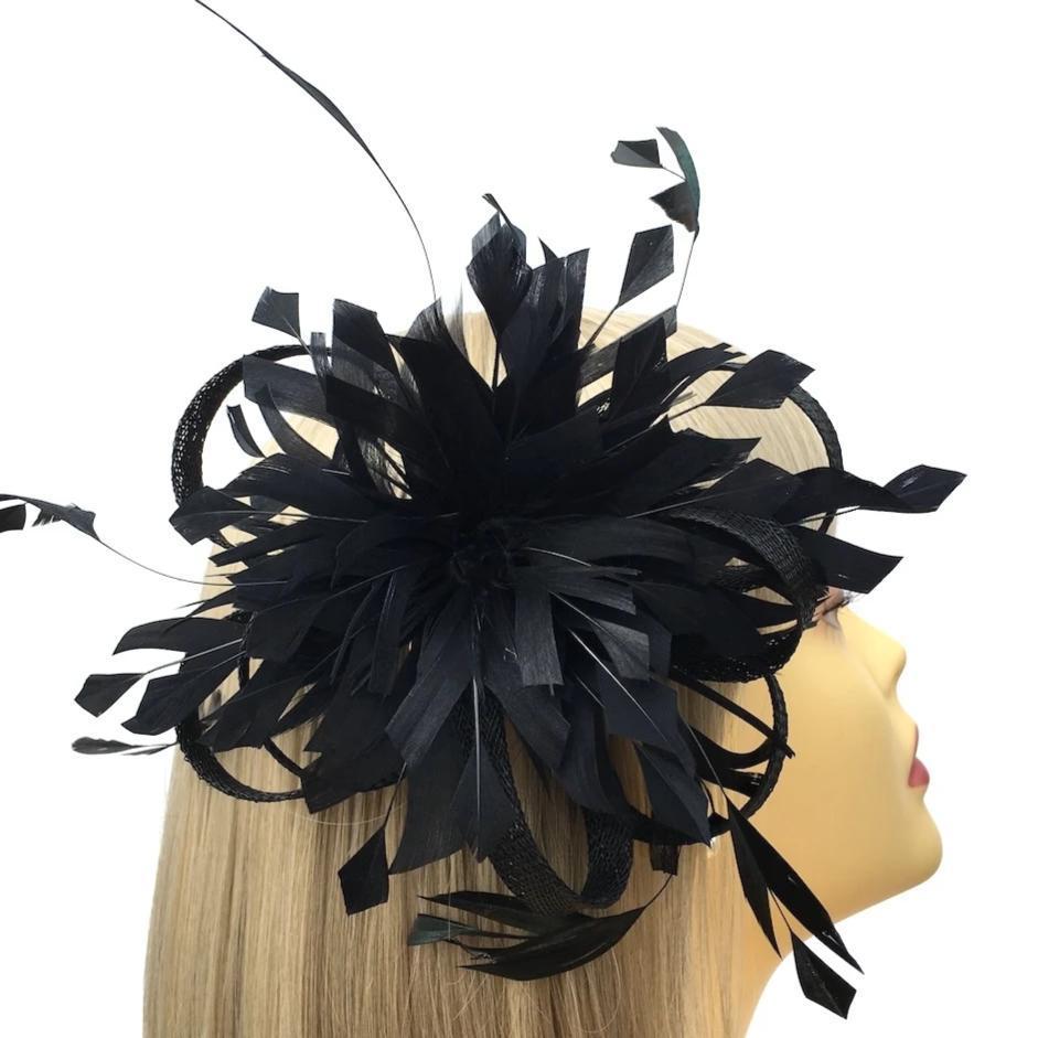 Black Feather Fascinator with Sinamay Loops-Fascinators Direct