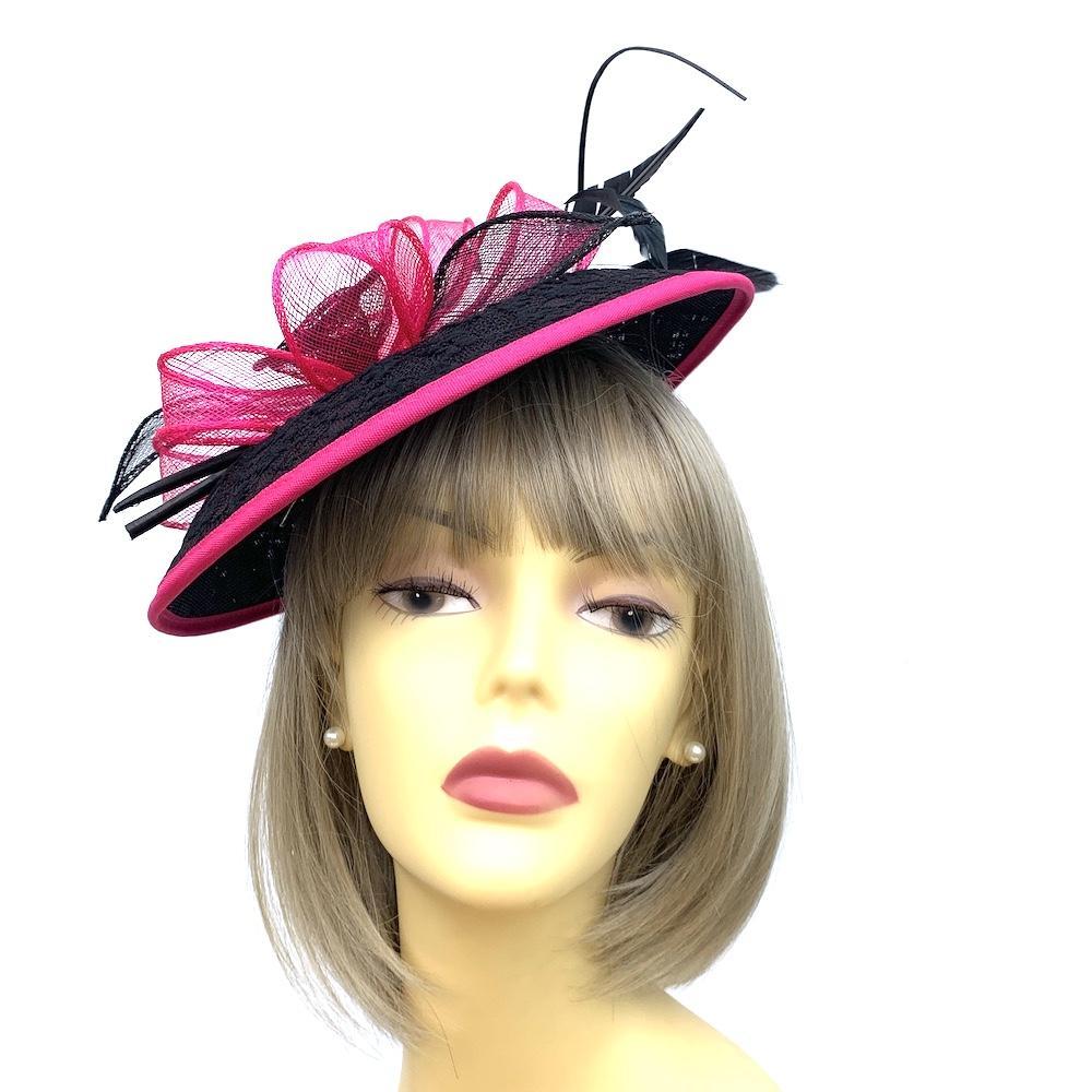 Black &amp; Pink Fascinator Hat with Embroidered Detail-Fascinators Direct