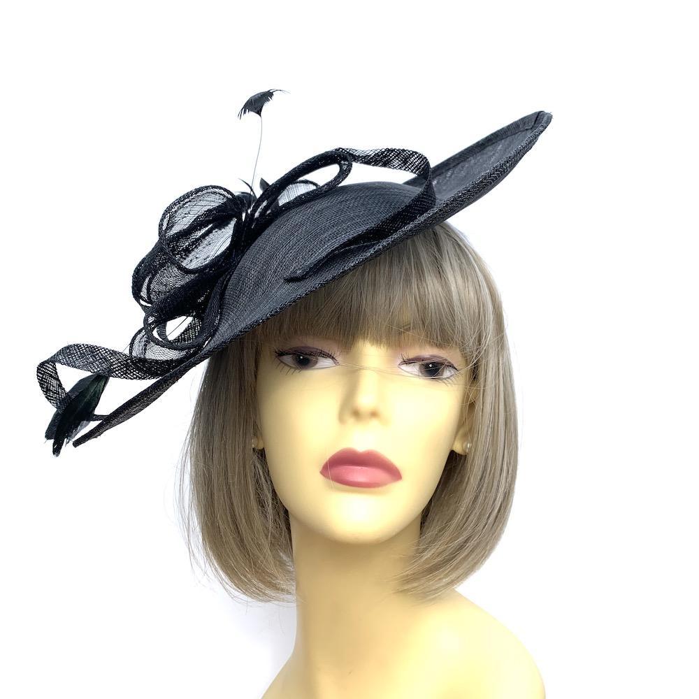 Black Sinamay Saucer Fascinator Hat-Fascinators Direct