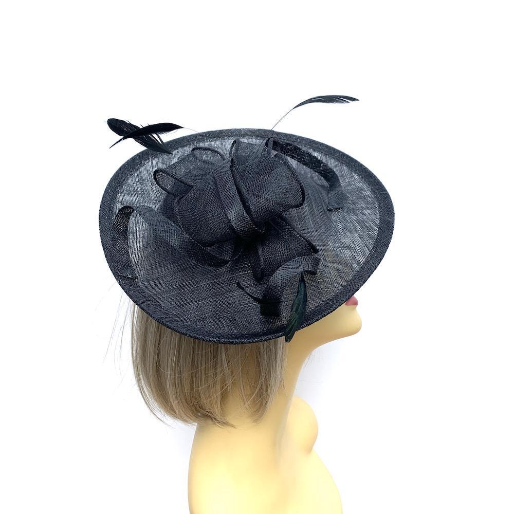 Black Sinamay Saucer Fascinator Hat-Fascinators Direct