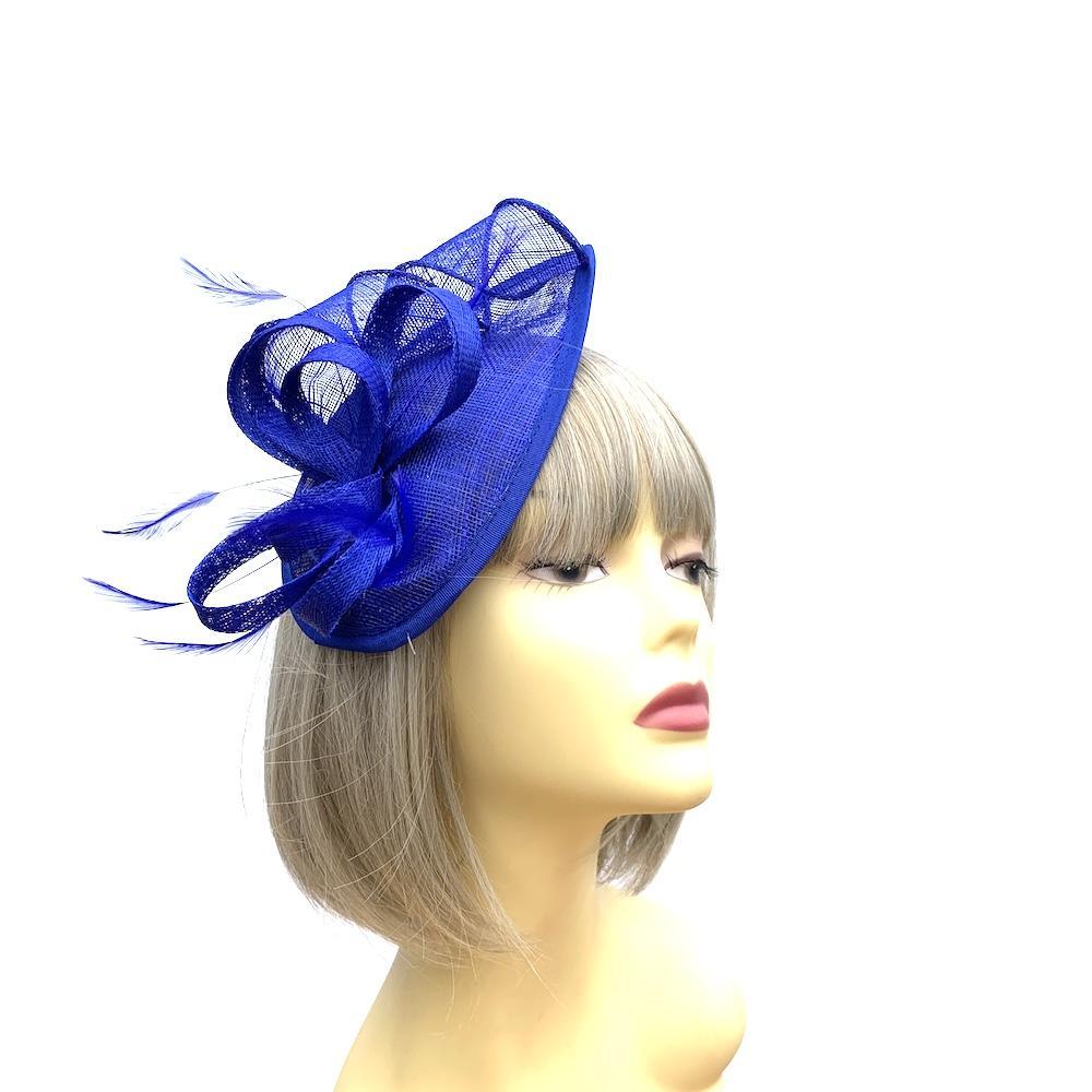 Blue Teardrop Fascinator with Curled Sinamay Loops-Fascinators Direct