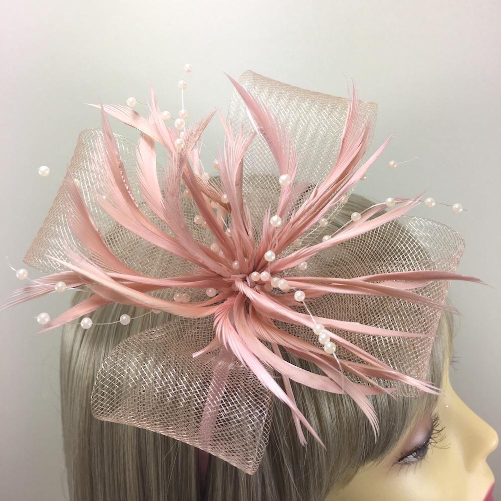 Blush Pink Fascinator with Crin Loops, Beads &amp; Feathers-Fascinators Direct