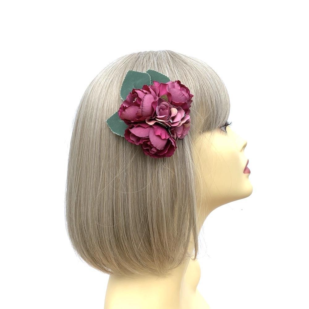 Boho Style Vintage Rose Flower Hair Clip - Purple-Fascinators Direct