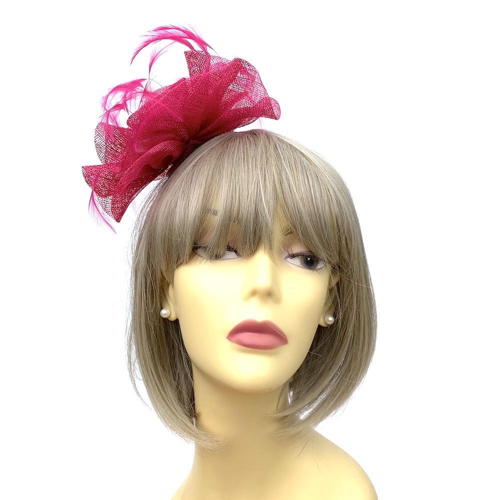 Bright Pink Sinamay Rose Fascinator Headband with Feathers-Fascinators Direct