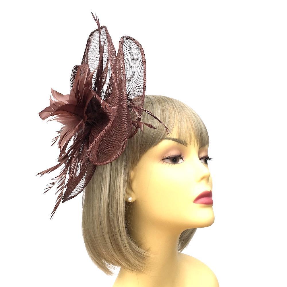 Brown Fascinator on Comb with Brown Feather Flower-Fascinators Direct