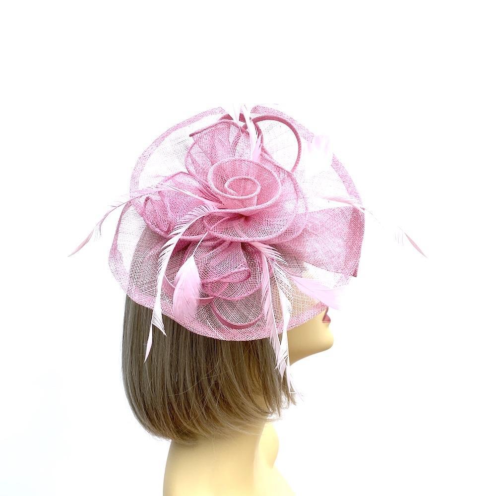 Bubblegum Pink Fascinator with Layered Sinamay &amp; Feathers-Fascinators Direct
