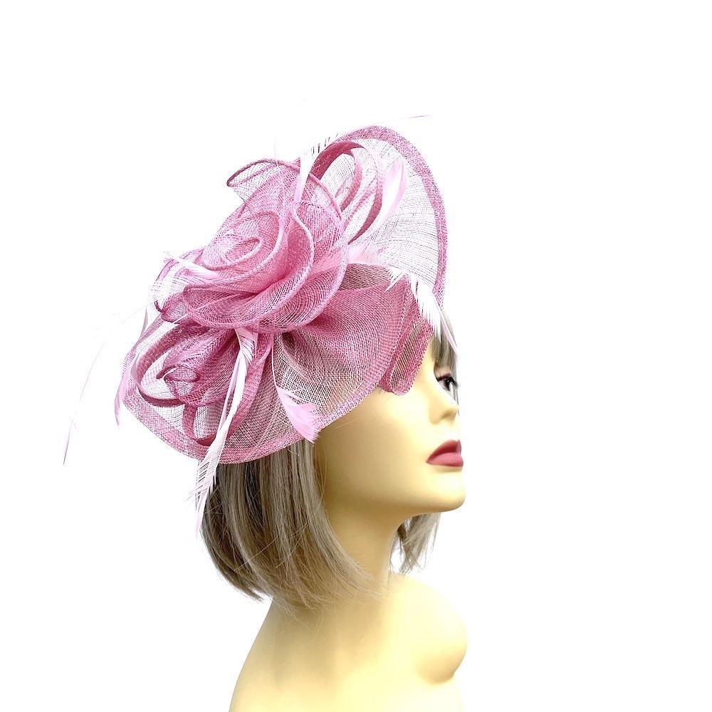 Bubblegum Pink Fascinator with Layered Sinamay &amp; Feathers-Fascinators Direct