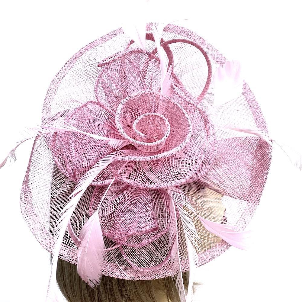 Bubblegum Pink Fascinator with Layered Sinamay &amp; Feathers-Fascinators Direct