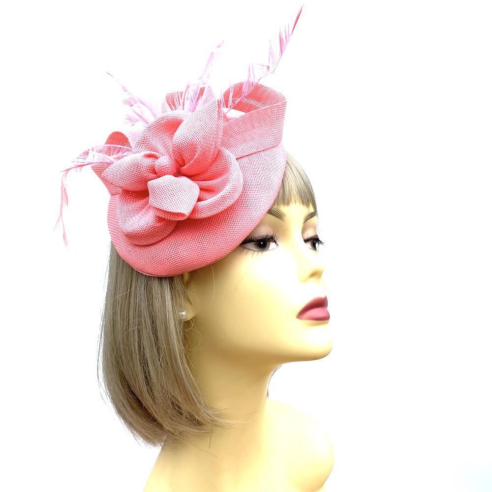 Bubblegum Pink Pillbox Fascinator with Pearl Flower & Feathers-Fascinators Direct
