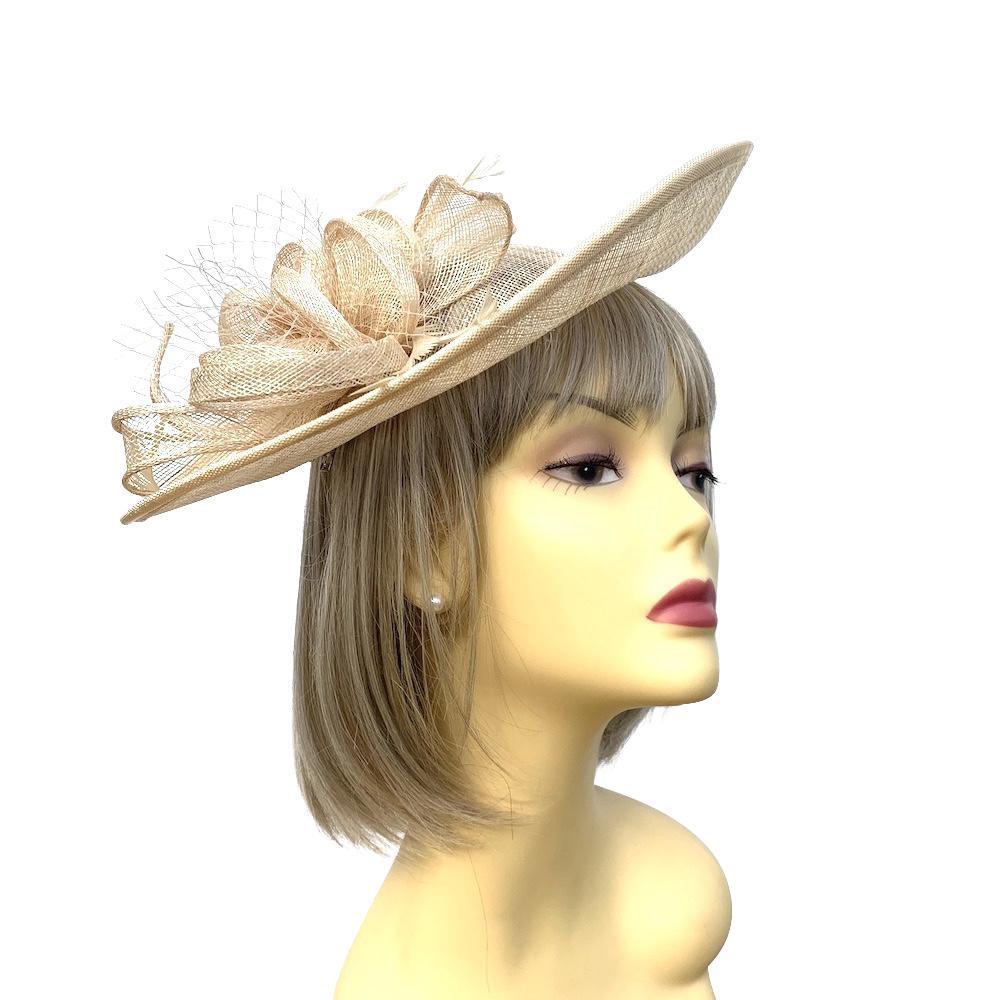 Champagne Fascinator Hat with Sinamay Loops-Fascinators Direct