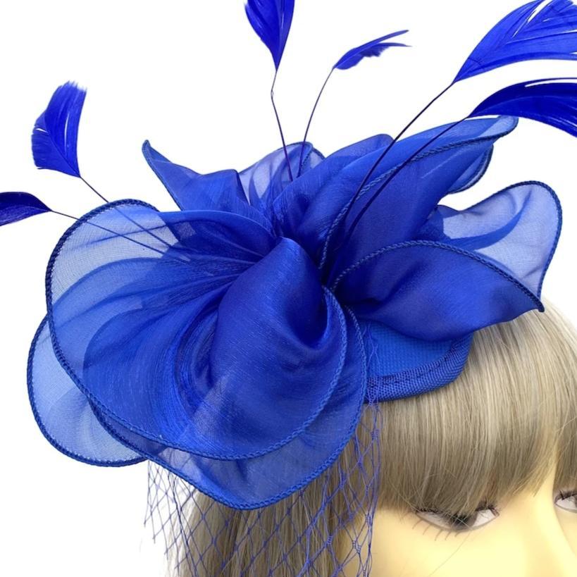 Chiffon Flower Metallic Blue Fascinator Headband-Fascinators Direct