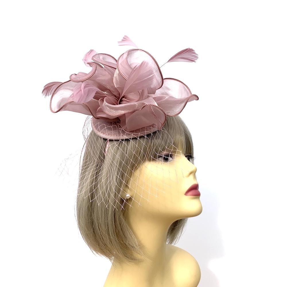 Chiffon Flower Metallic Dusty Pink Fascinator Headband-Fascinators Direct