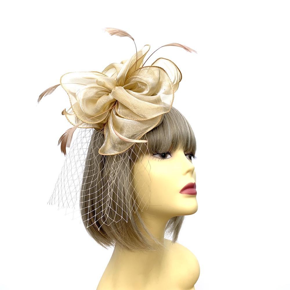 Chiffon Flower Metallic Gold Fascinator Headband-Fascinators Direct