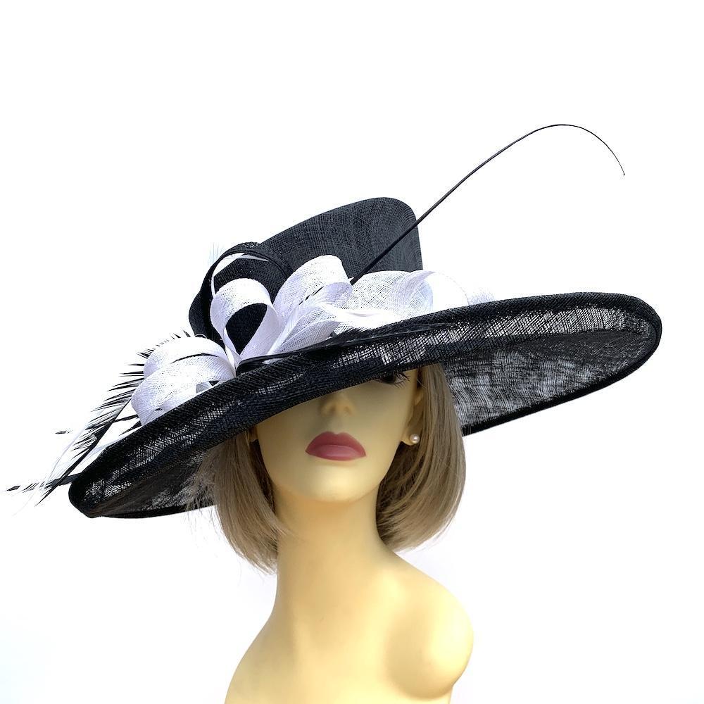 Classic Sinamay Black & White Wedding Hat-Fascinators Direct