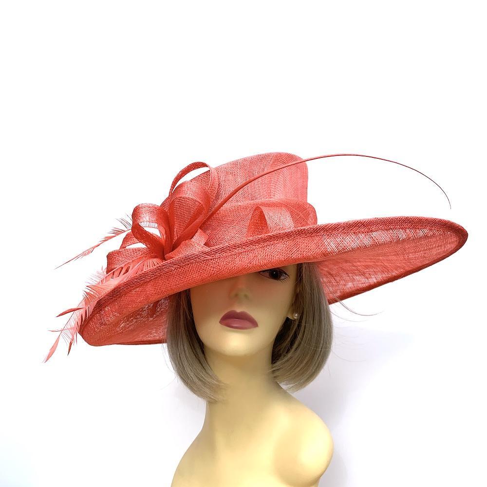 Classic Sinamay Coral Wedding Hat-Fascinators Direct