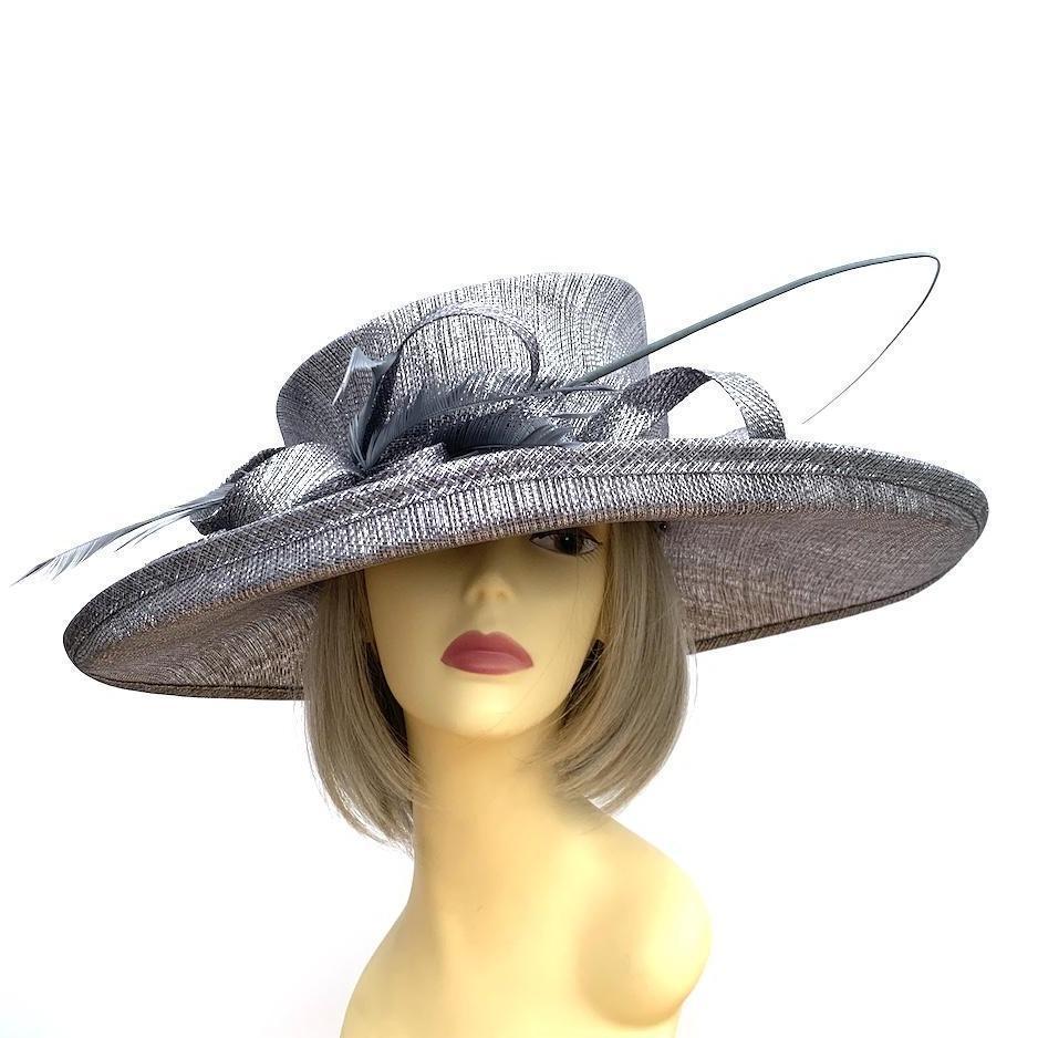 Classic Sinamay Metallic Graphite Wedding Hat-Fascinators Direct