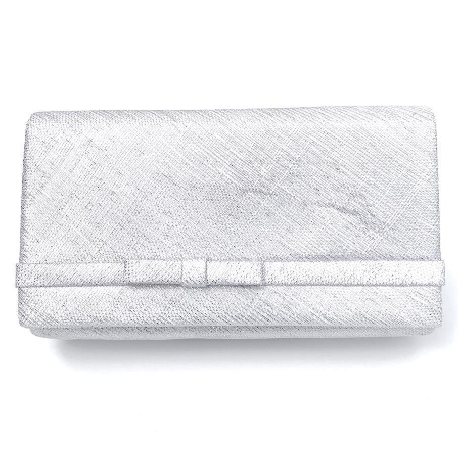 Classic Sinamay Metallic White Clutch Bag For Weddings-Fascinators Direct
