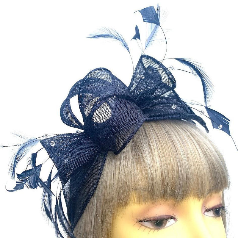Classic Sinamay Dark Navy Fascinator for Weddings & The Races