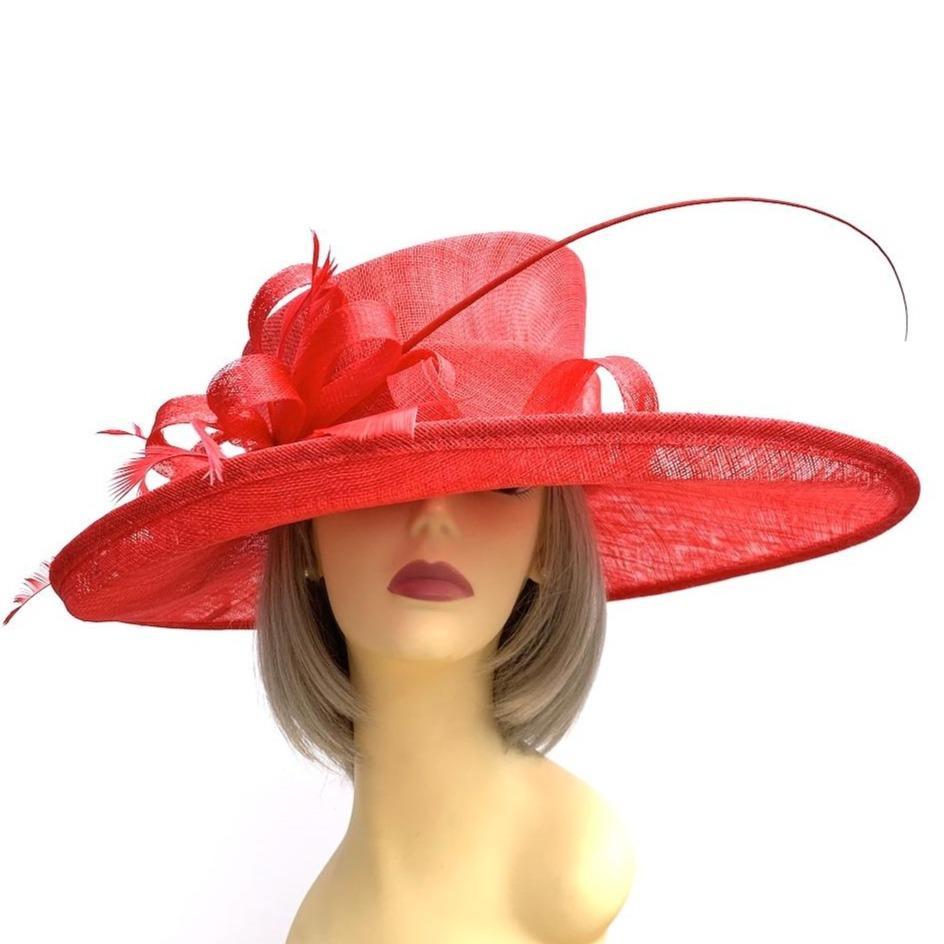 Classic Sinamay Poppy Red Wedding Hat-Fascinators Direct