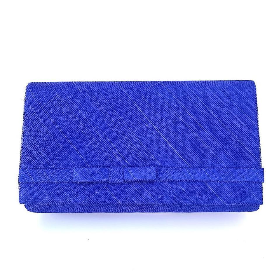 Classic Sinamay Sapphire Blue Clutch Bag For Weddings-Fascinators Direct